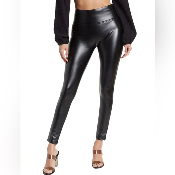 1 State Vegan Faux-Leather Classic Black High Waist Leggings Size Small - Picture 1 of 7